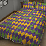 Mardi Gras Harlequin Pattern Print Quilt Bed Set
