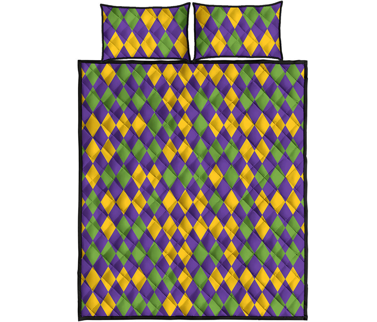 Mardi Gras Harlequin Pattern Print Quilt Bed Set
