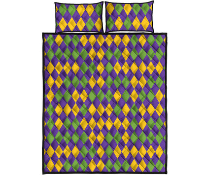 Mardi Gras Harlequin Pattern Print Quilt Bed Set