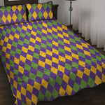 Mardi Gras Harlequin Pattern Print Quilt Bed Set
