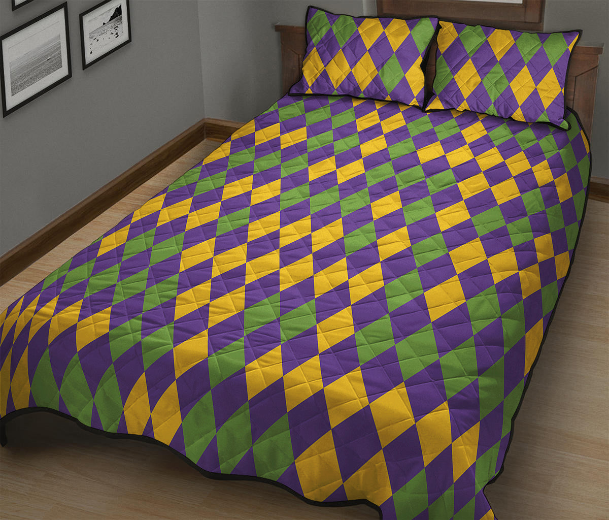 Mardi Gras Harlequin Pattern Print Quilt Bed Set