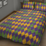 Mardi Gras Harlequin Pattern Print Quilt Bed Set