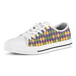 Mardi Gras Harlequin Pattern Print White Low Top Shoes