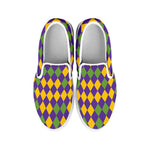 Mardi Gras Harlequin Pattern Print White Slip On Shoes