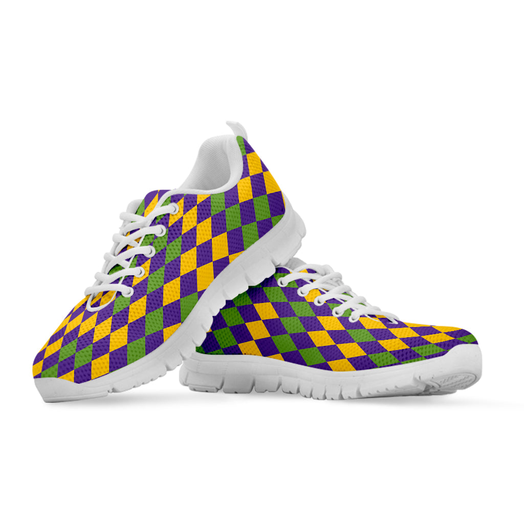 Mardi Gras Harlequin Pattern Print White Sneakers
