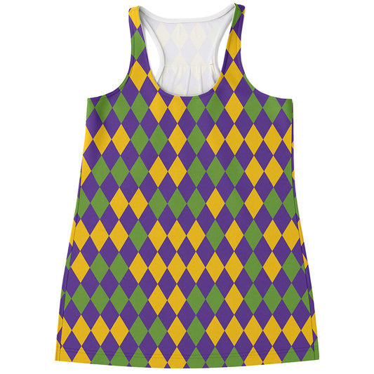 Mardi Gras Harlequin Pattern Print Women's Racerback Tank Top