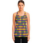 Mardi Gras Harlequin Pattern Print Women's Racerback Tank Top