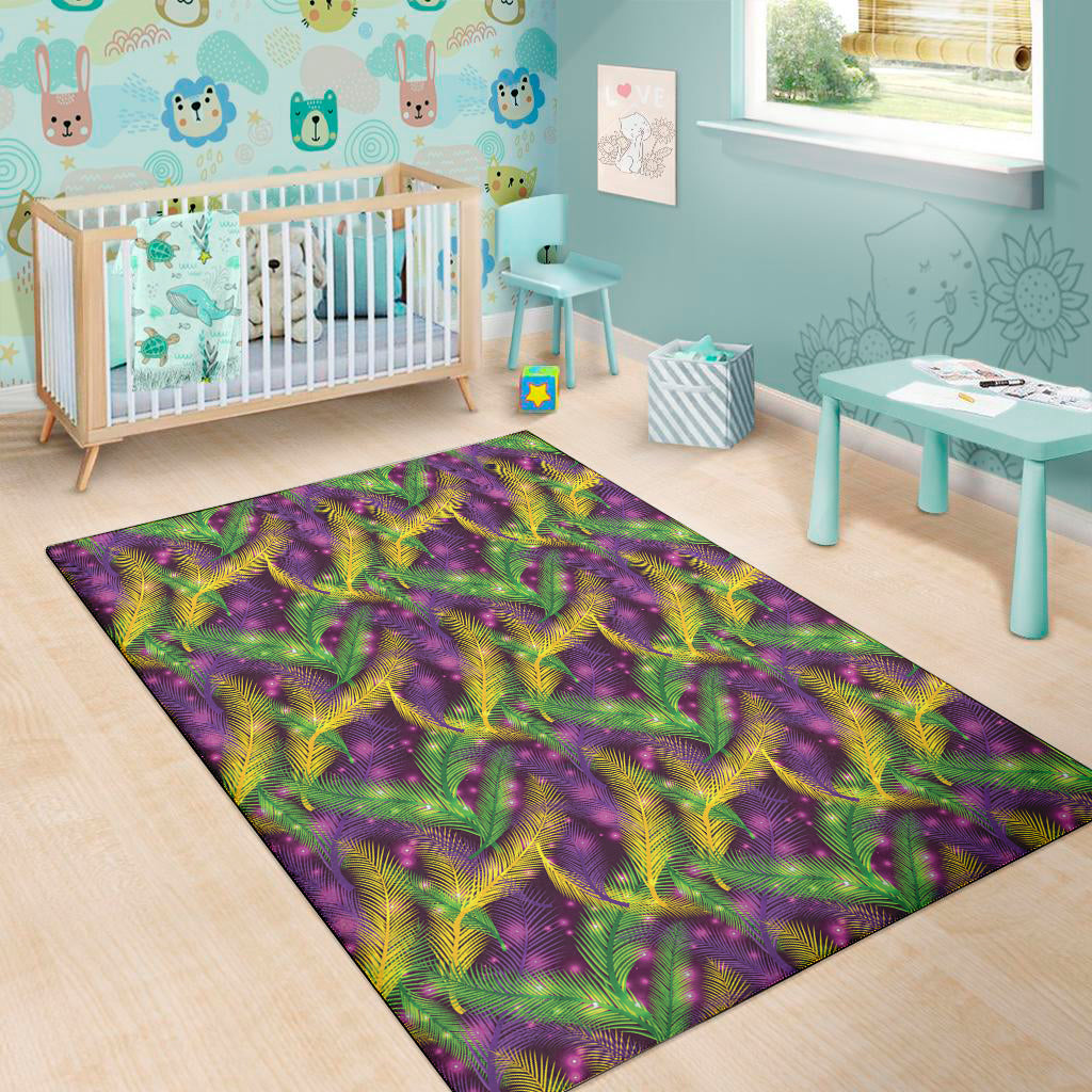 Mardi Gras Palm Leaf Pattern Print Area Rug