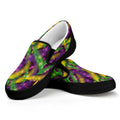 Mardi Gras Palm Leaf Pattern Print Black Slip On Sneakers