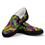 Mardi Gras Palm Leaf Pattern Print Black Slip On Shoes