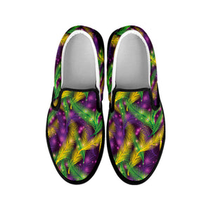 Mardi Gras Palm Leaf Pattern Print Black Slip On Shoes