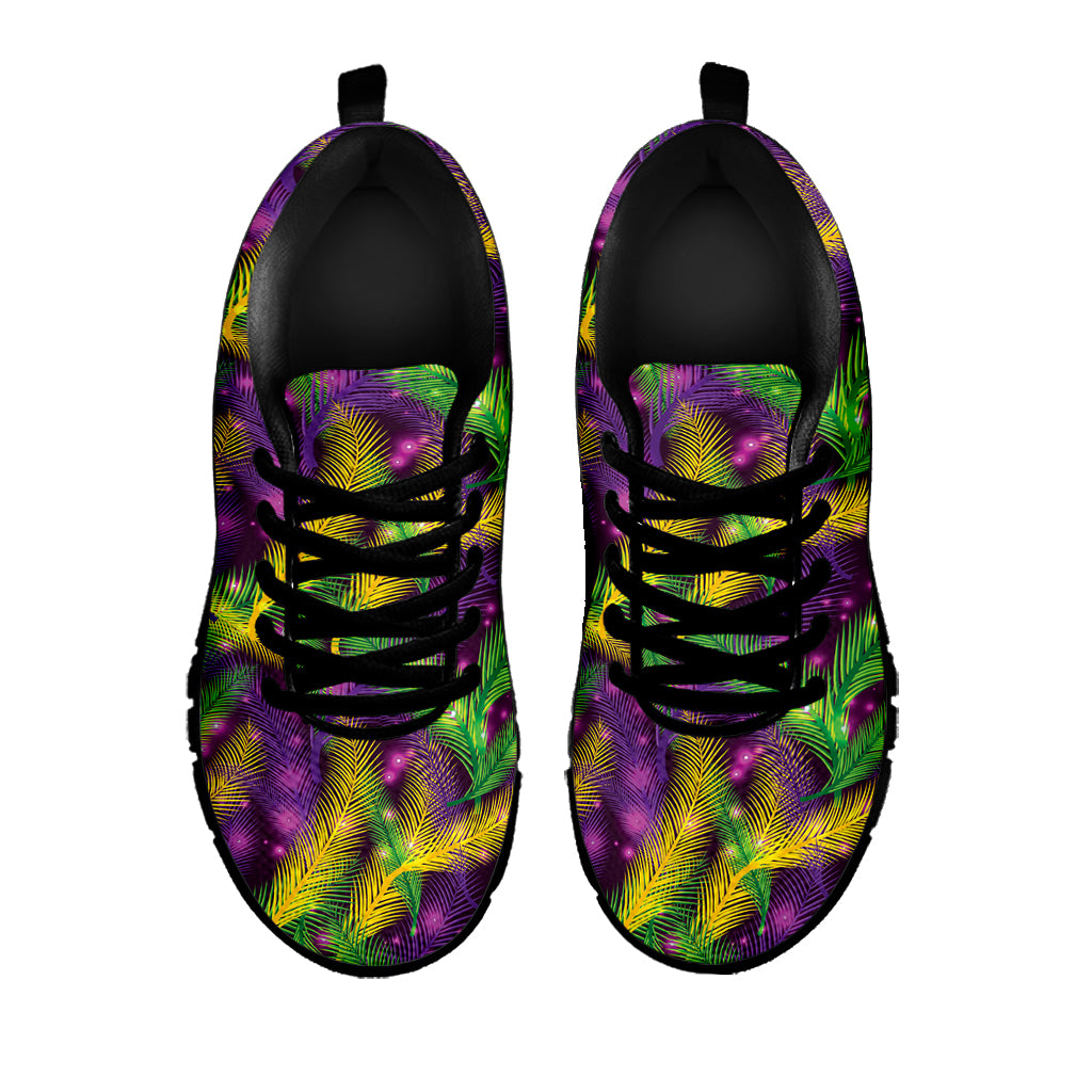 Mardi Gras Palm Leaf Pattern Print Black Sneakers