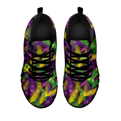 Mardi Gras Palm Leaf Pattern Print Black Sneakers