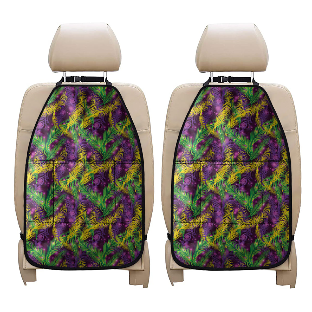 Mardi Gras Palm Leaf Pattern Print Car Seat Organizers