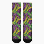 Mardi Gras Palm Leaf Pattern Print Crew Socks