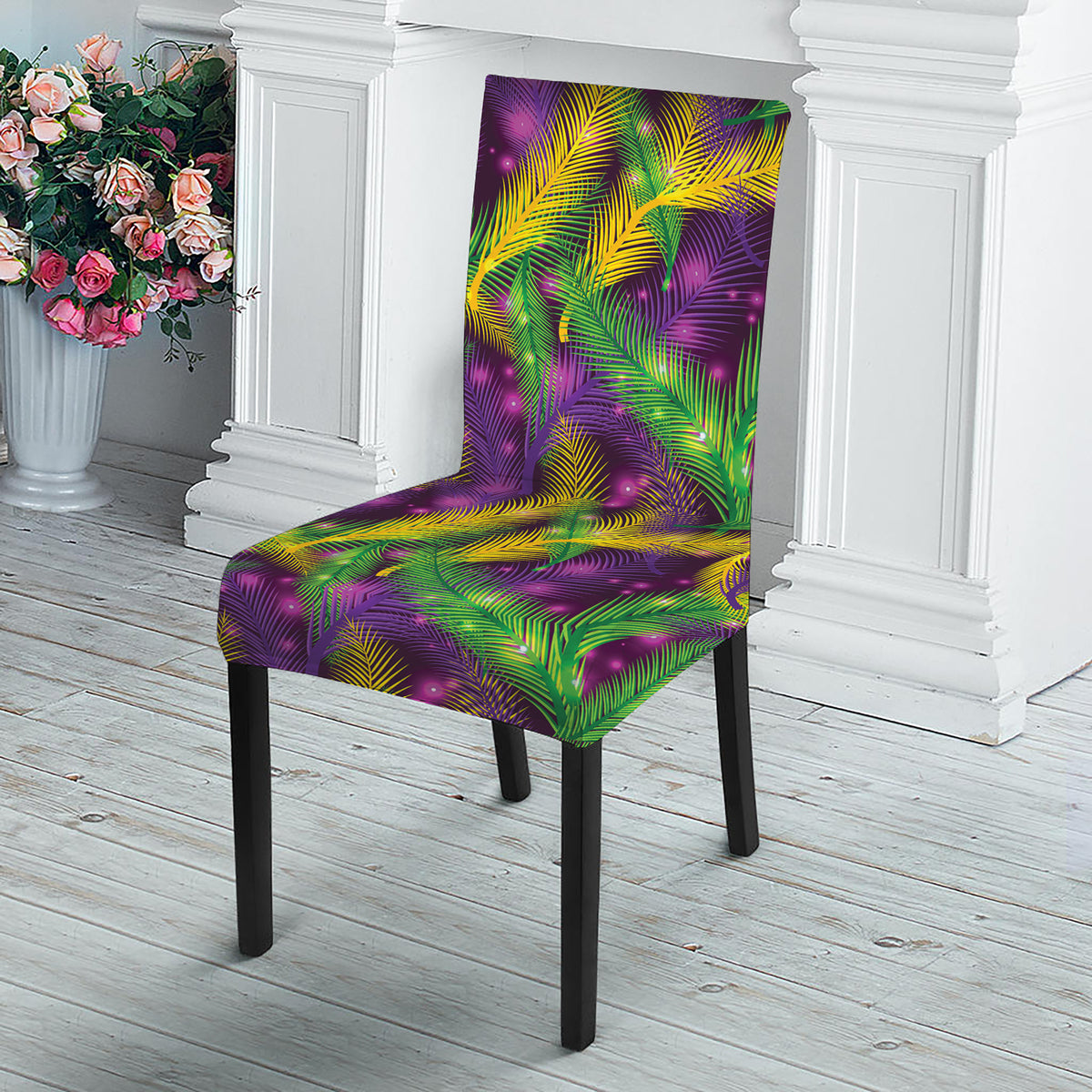 Mardi Gras Palm Leaf Pattern Print Dining Chair Slipcover