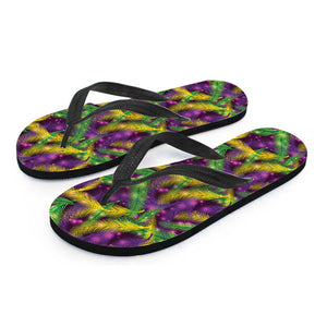 Mardi Gras Palm Leaf Pattern Print Flip Flops