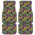 Mardi Gras Palm Leaf Pattern Print Front and Back Car Floor Mats