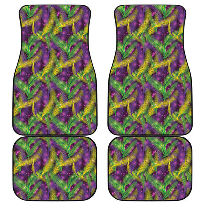 Mardi Gras Palm Leaf Pattern Print Front and Back Car Floor Mats