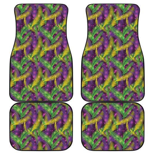 Mardi Gras Palm Leaf Pattern Print Front and Back Car Floor Mats