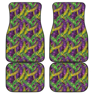 Mardi Gras Palm Leaf Pattern Print Front and Back Car Floor Mats