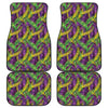 Mardi Gras Palm Leaf Pattern Print Front and Back Car Floor Mats