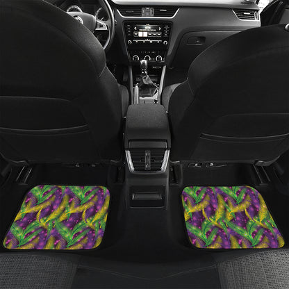 Mardi Gras Palm Leaf Pattern Print Front and Back Car Floor Mats