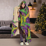 Mardi Gras Palm Leaf Pattern Print Hooded Blanket