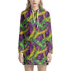 Mardi Gras Palm Leaf Pattern Print Hoodie Dress