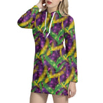 Mardi Gras Palm Leaf Pattern Print Hoodie Dress