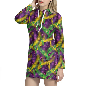 Mardi Gras Palm Leaf Pattern Print Hoodie Dress