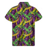 Mardi Gras Palm Leaf Pattern Print Men's Short Sleeve Shirt