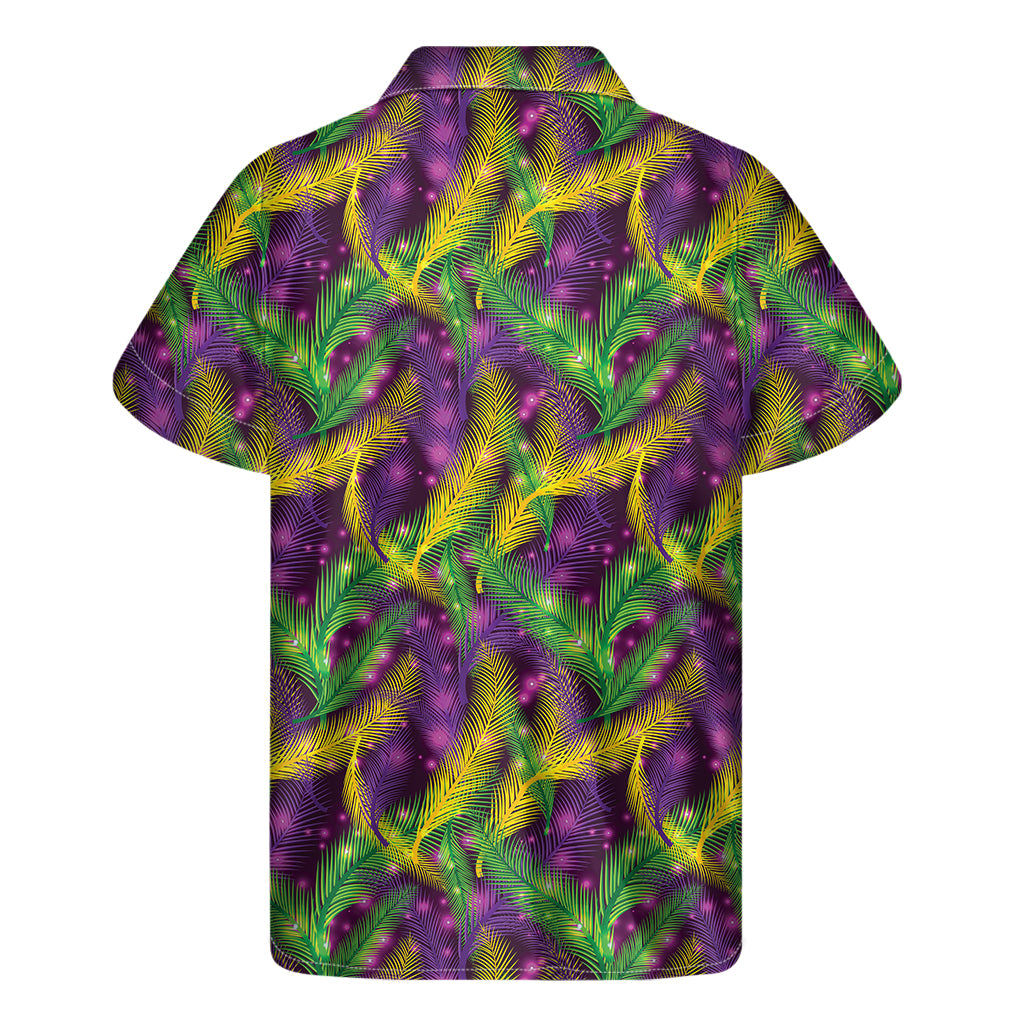 Mardi Gras Palm Leaf Pattern Print Men's Short Sleeve Shirt
