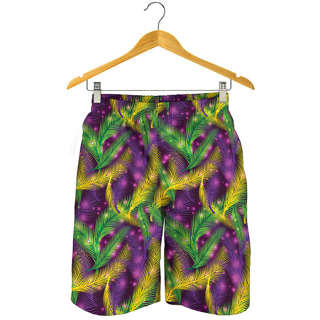 Mardi Gras Palm Leaf Pattern Print Men's Shorts