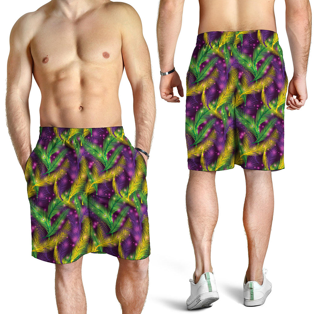 Mardi Gras Palm Leaf Pattern Print Men's Shorts