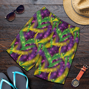 Mardi Gras Palm Leaf Pattern Print Men's Shorts