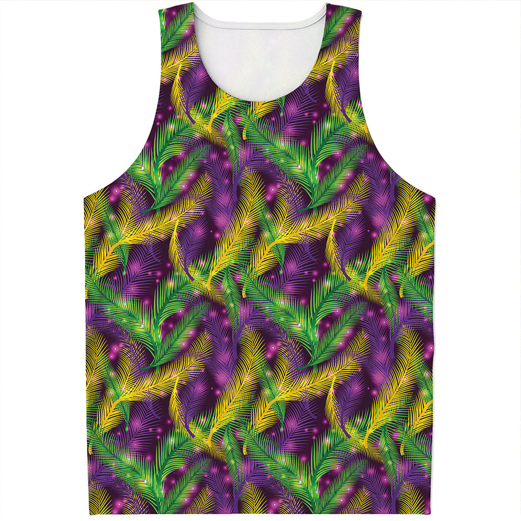 Mardi Gras Palm Leaf Pattern Print Men's Tank Top