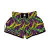 Mardi Gras Palm Leaf Pattern Print Muay Thai Boxing Shorts