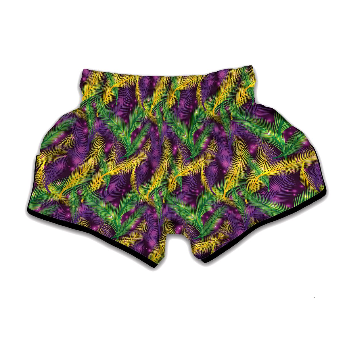 Mardi Gras Palm Leaf Pattern Print Muay Thai Boxing Shorts