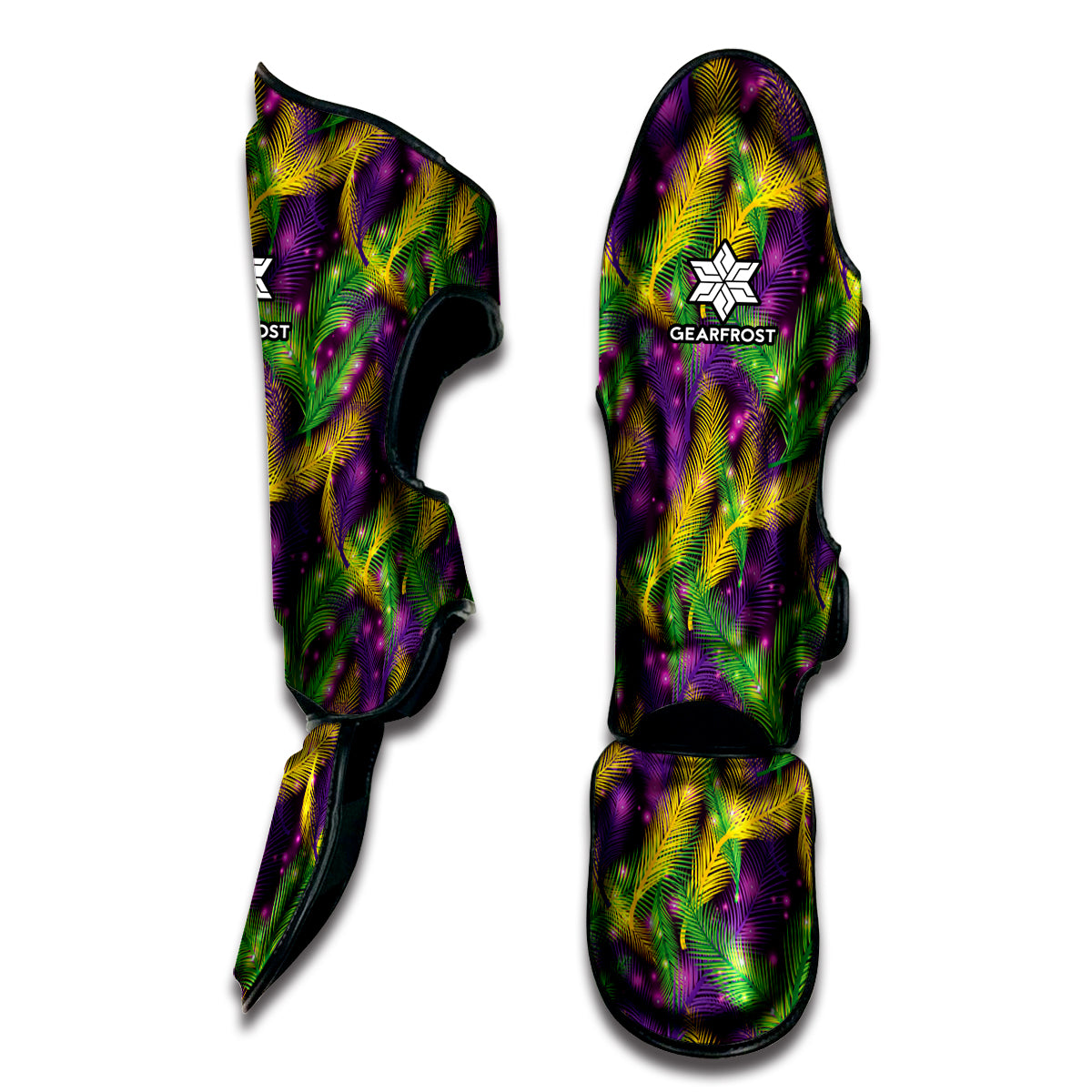 Mardi Gras Palm Leaf Pattern Print Muay Thai Shin Guard