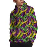 Mardi Gras Palm Leaf Pattern Print Pullover Hoodie