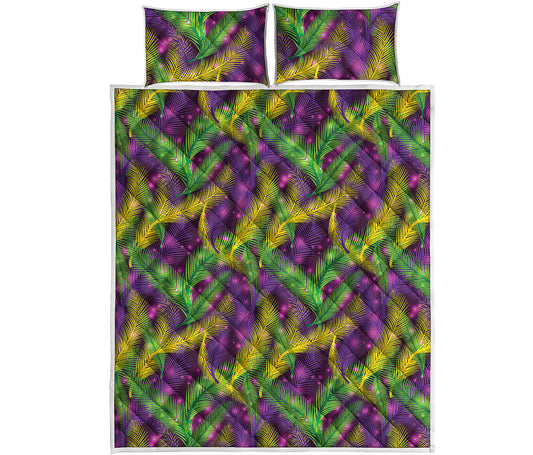 Mardi Gras Palm Leaf Pattern Print Quilt Bed Set
