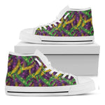 Mardi Gras Palm Leaf Pattern Print White High Top Shoes