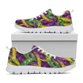 Mardi Gras Palm Leaf Pattern Print White Running Shoes
