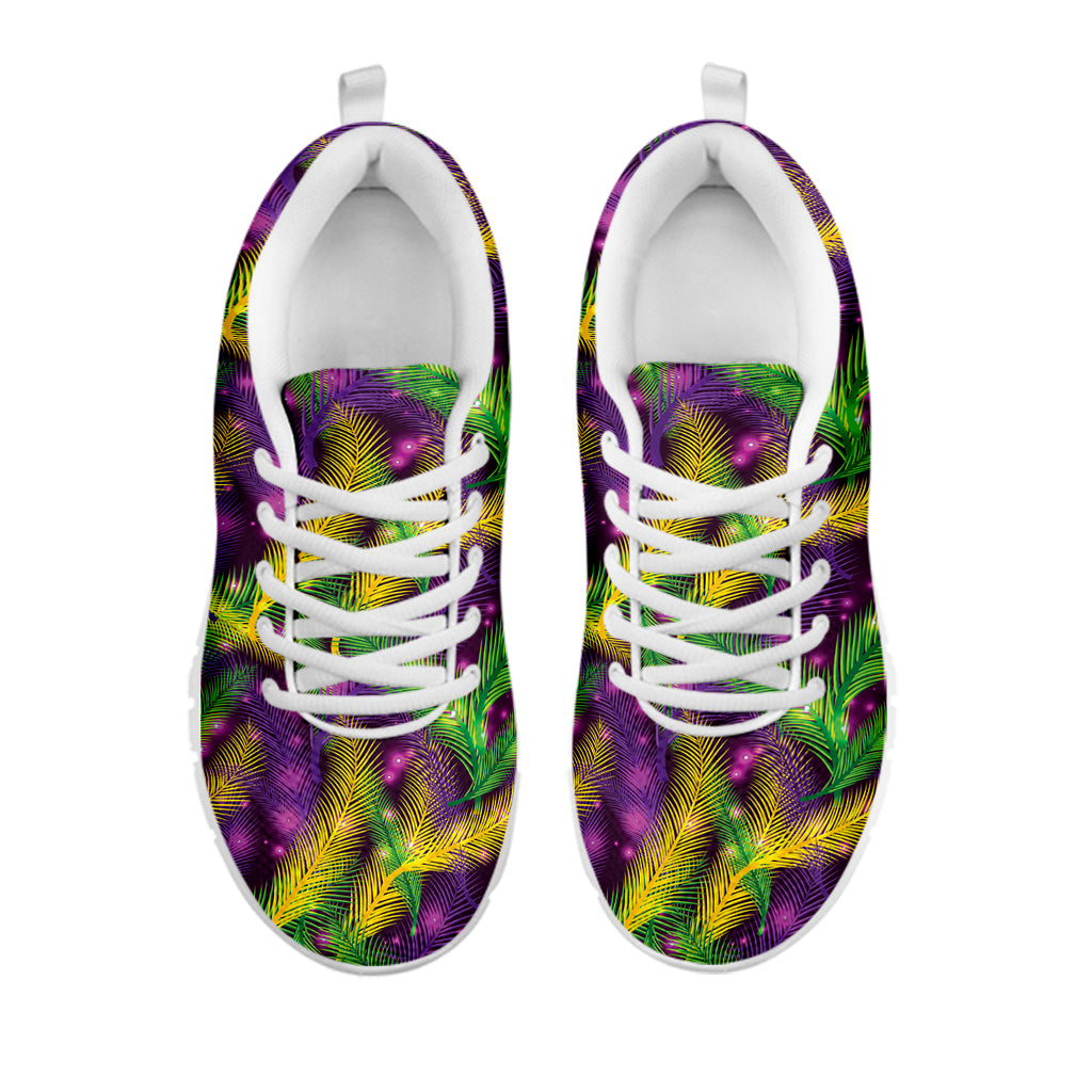 Mardi Gras Palm Leaf Pattern Print White Sneakers