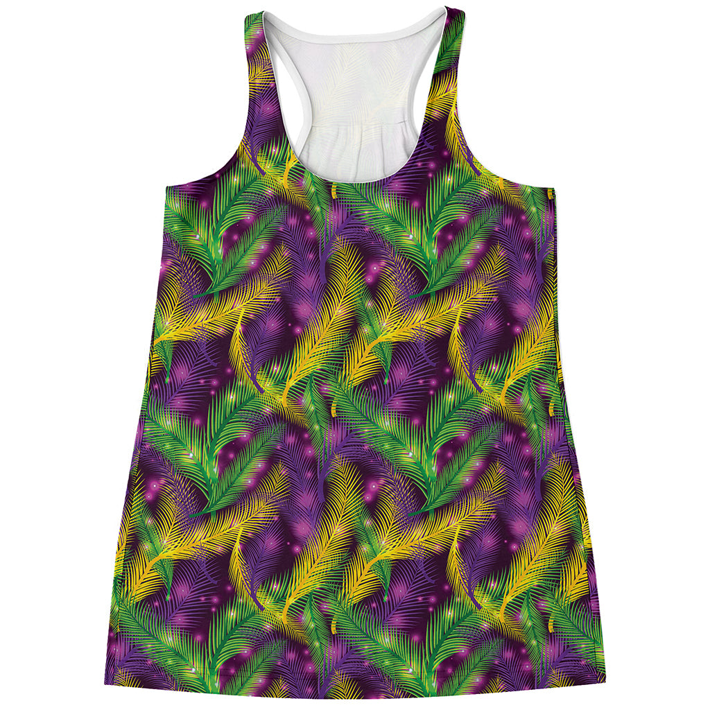 Mardi Gras Palm Leaf Pattern Print Women's Racerback Tank Top