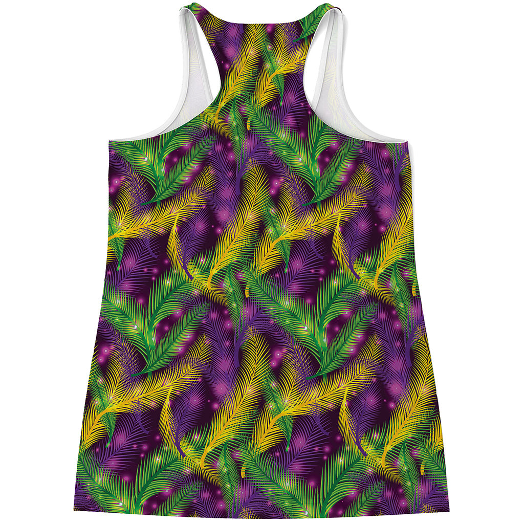 Mardi Gras Palm Leaf Pattern Print Women's Racerback Tank Top