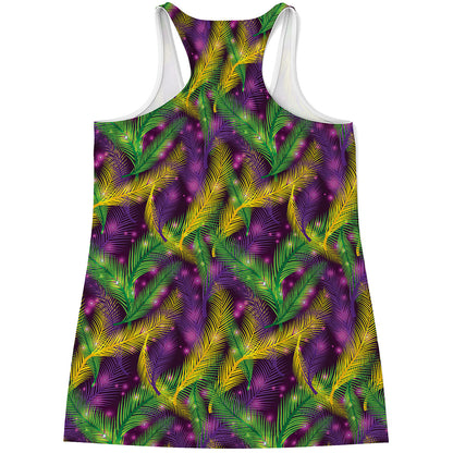 Mardi Gras Palm Leaf Pattern Print Women's Racerback Tank Top