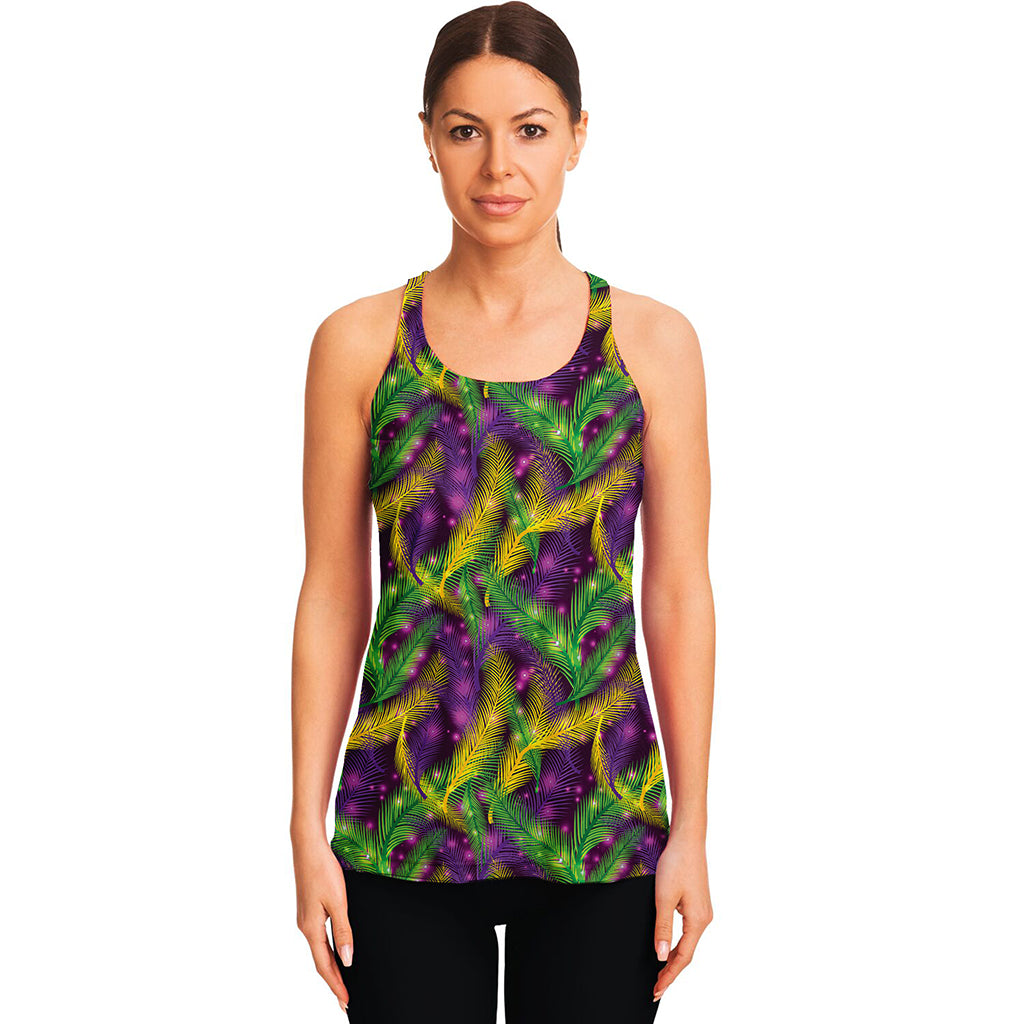 Mardi Gras Palm Leaf Pattern Print Women's Racerback Tank Top