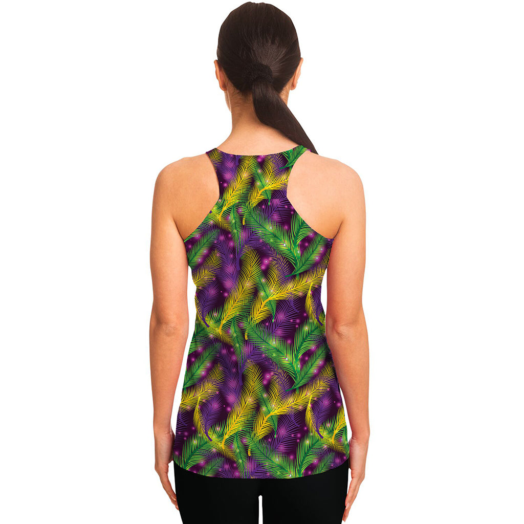 Mardi Gras Palm Leaf Pattern Print Women's Racerback Tank Top